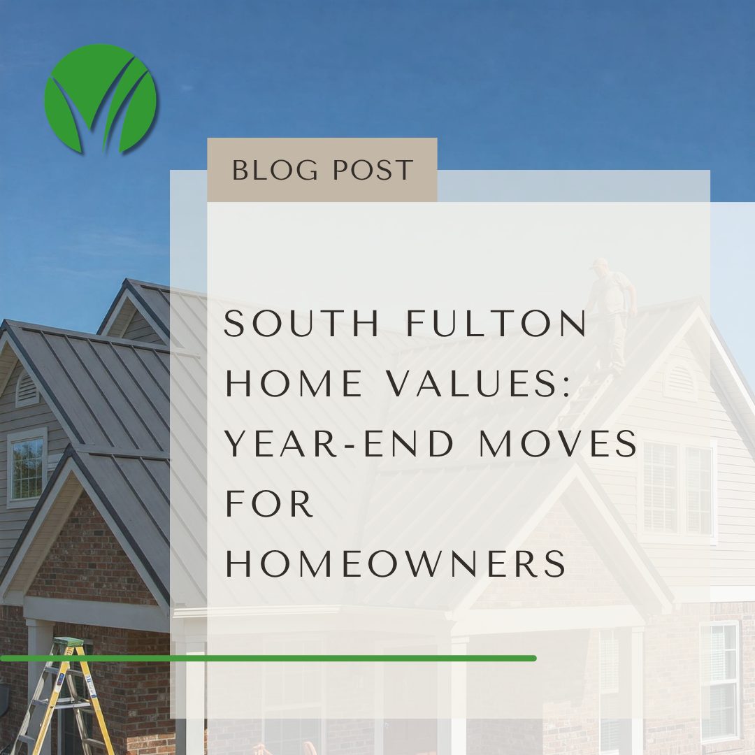 Home in South Fulton, Georgia with fall landscaping and a front porch